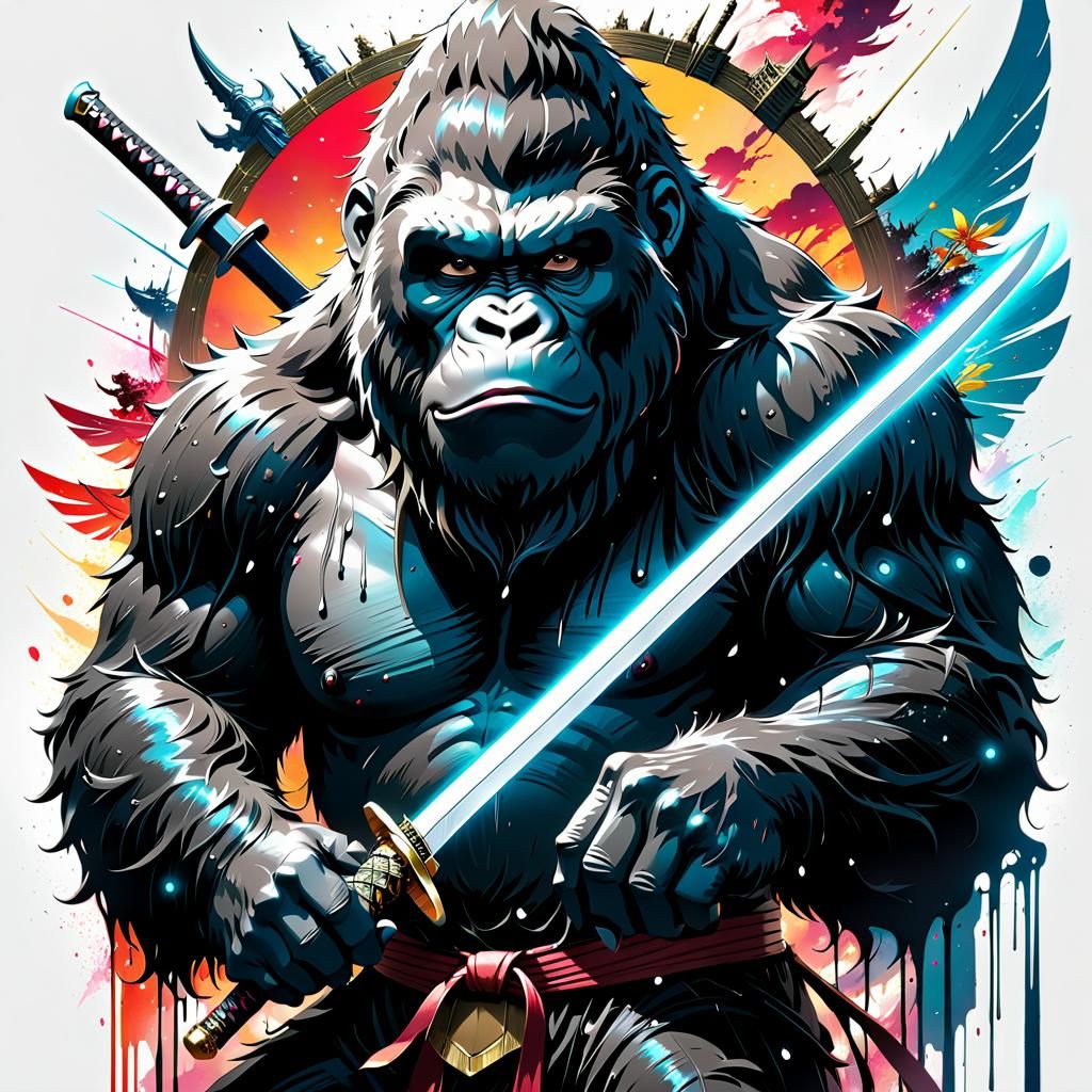 King Kong with Katana in Cosmic Art Style