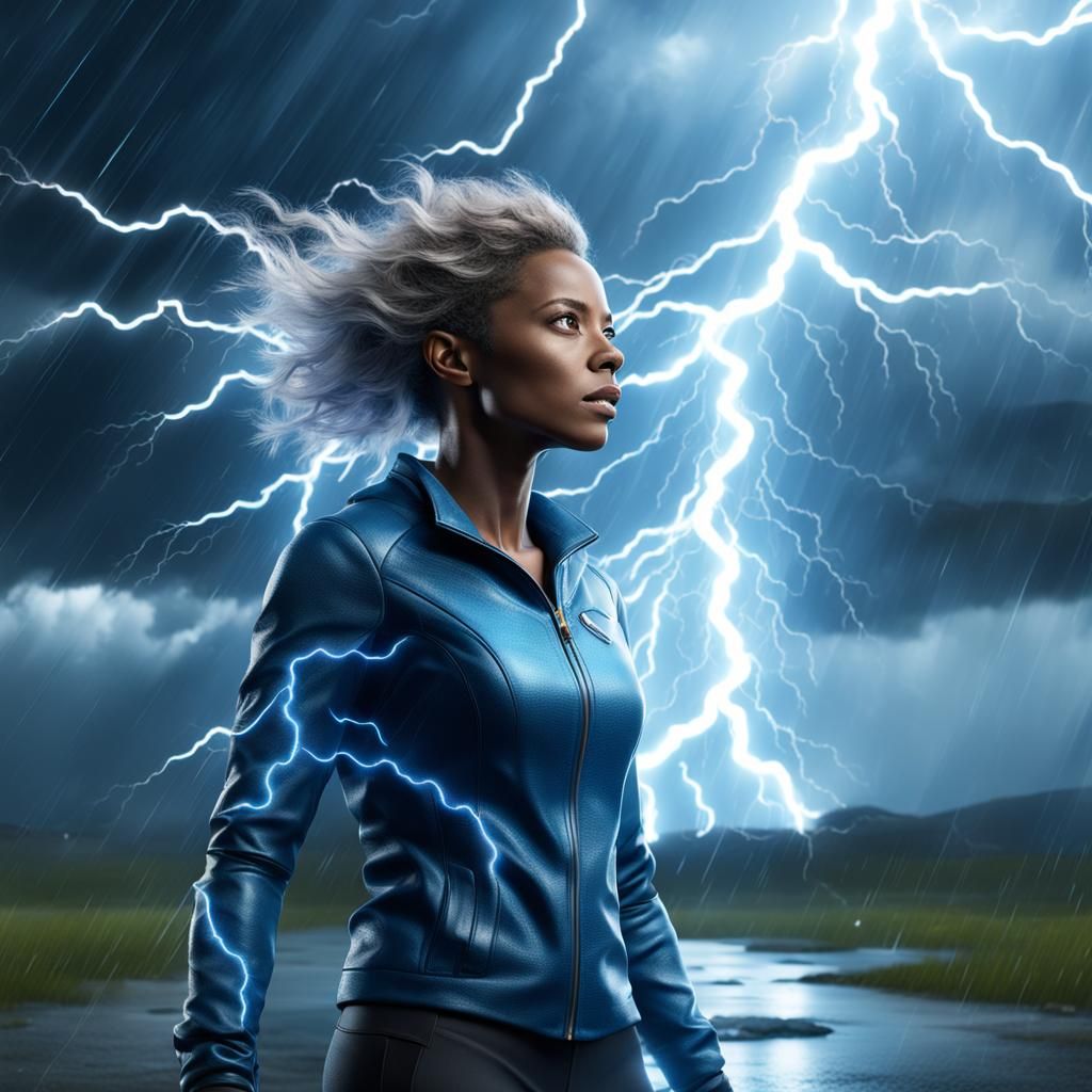 Weather Woman. Lightening Storm.