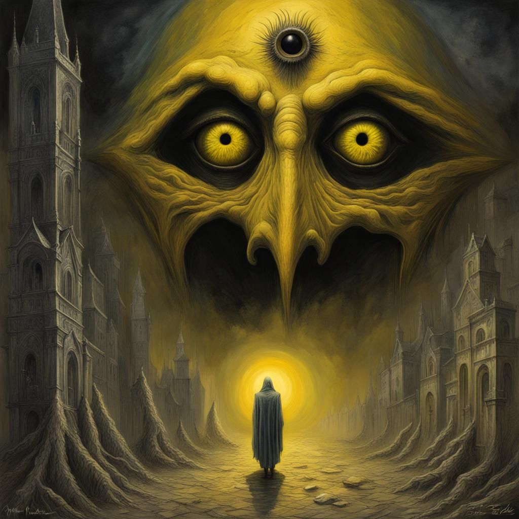 Ominous Yellow Eye in Dark Fantasy Style