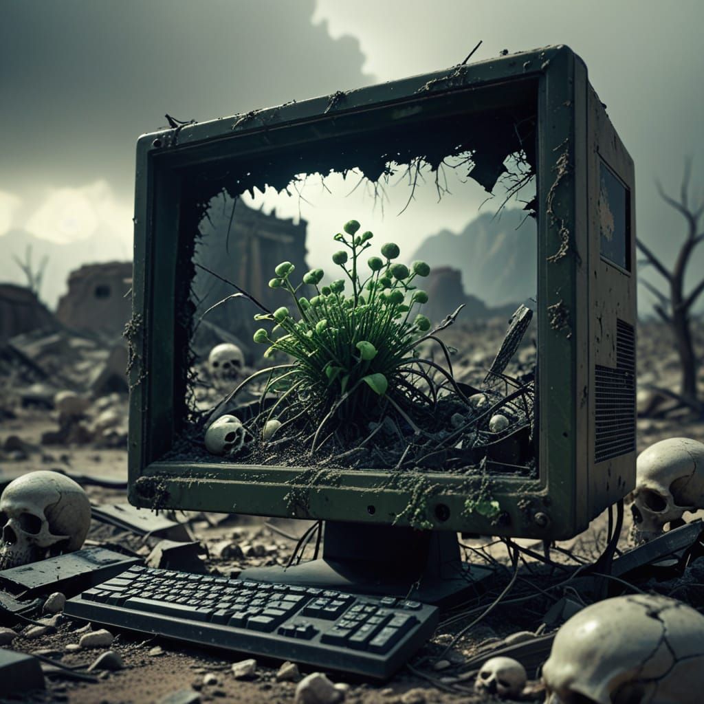 Apocalyptic Plant Emerges from Broken Monitor
