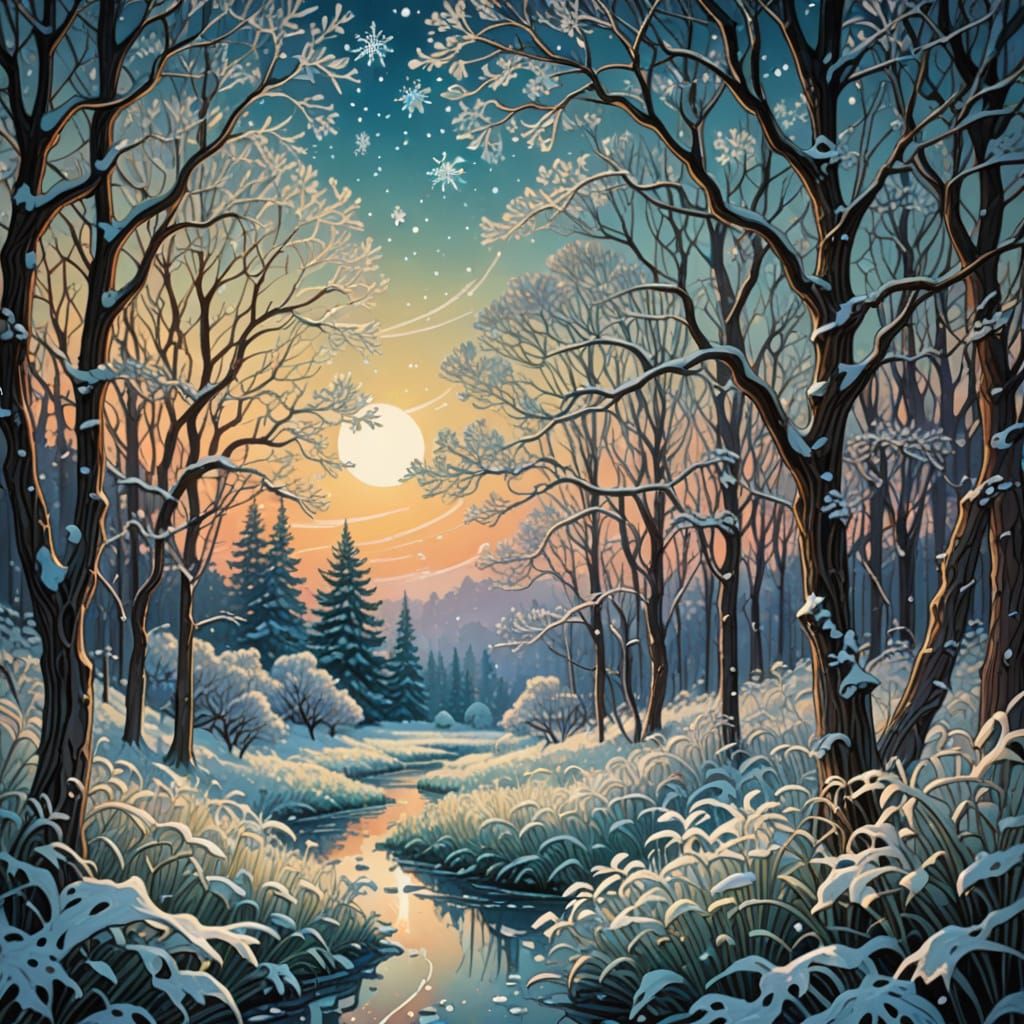 Enchanted Forest Clearing in Art Nouveau Style