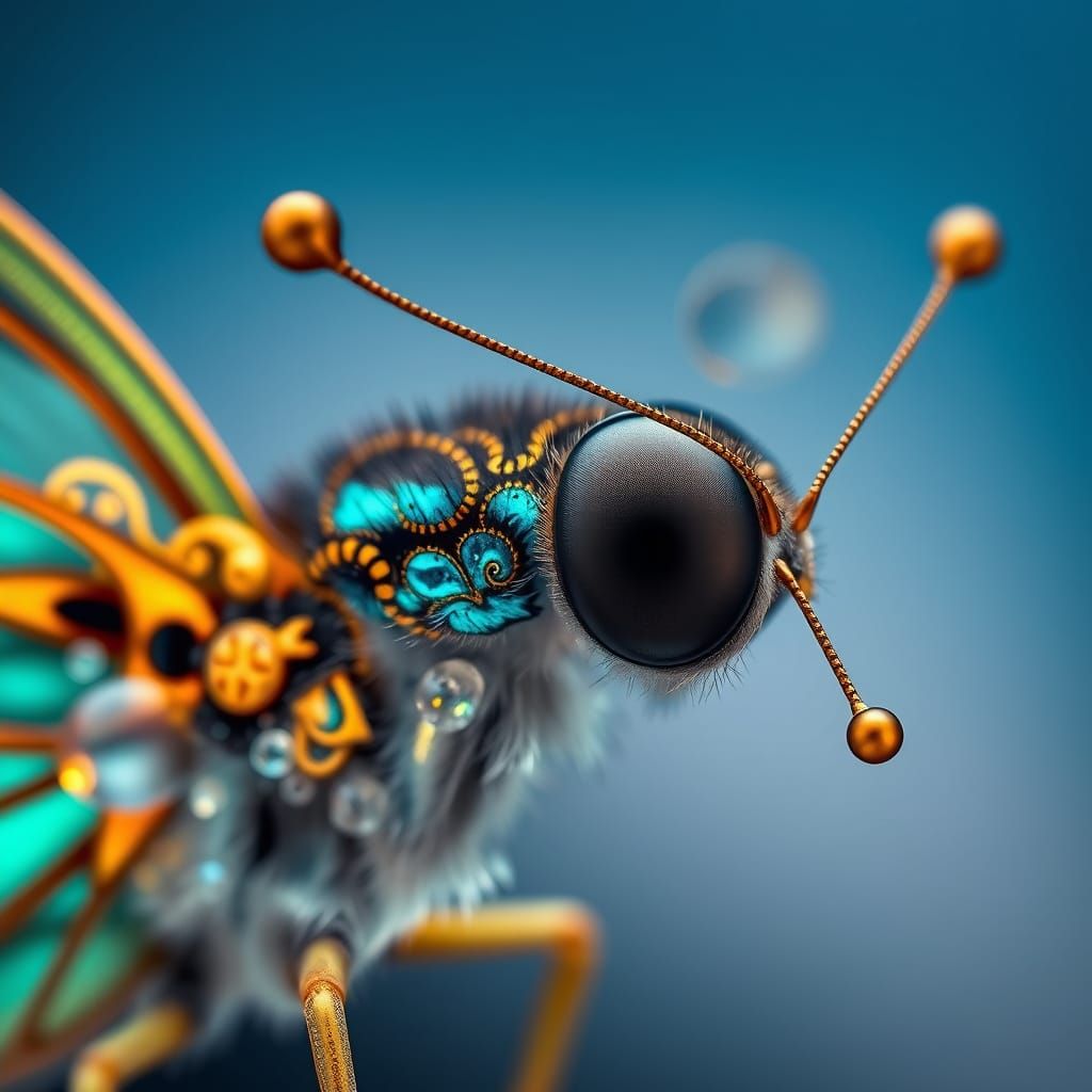 Butterfly with Golden and Blue Metallic Wings in Ultra-High ...