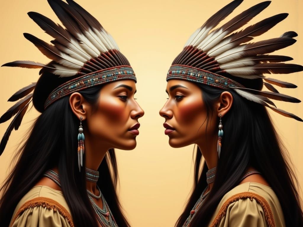 Native American Woman with Feathered Headdress