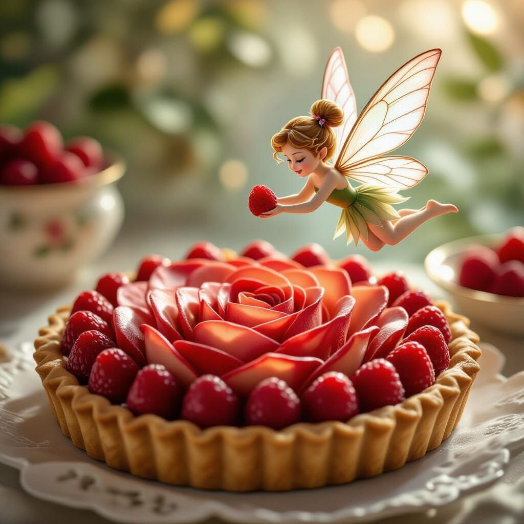 Fruit Tart with Fairy in Photorealistic Style