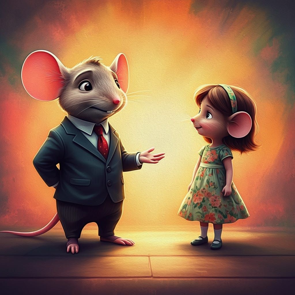Mouse in Suit Meets Girl, Pixar-Inspired 3D Art