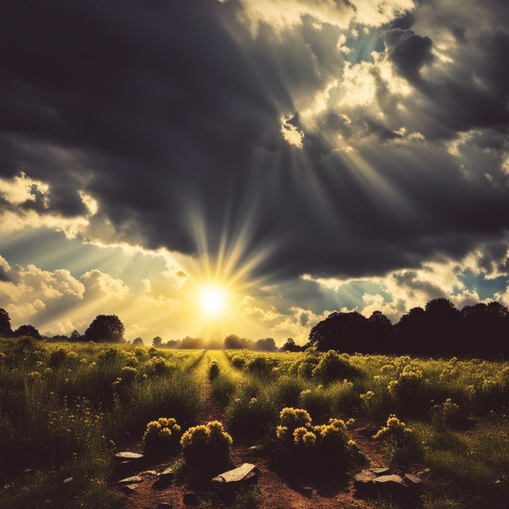 Divine Sunshine Beams Through Clouds