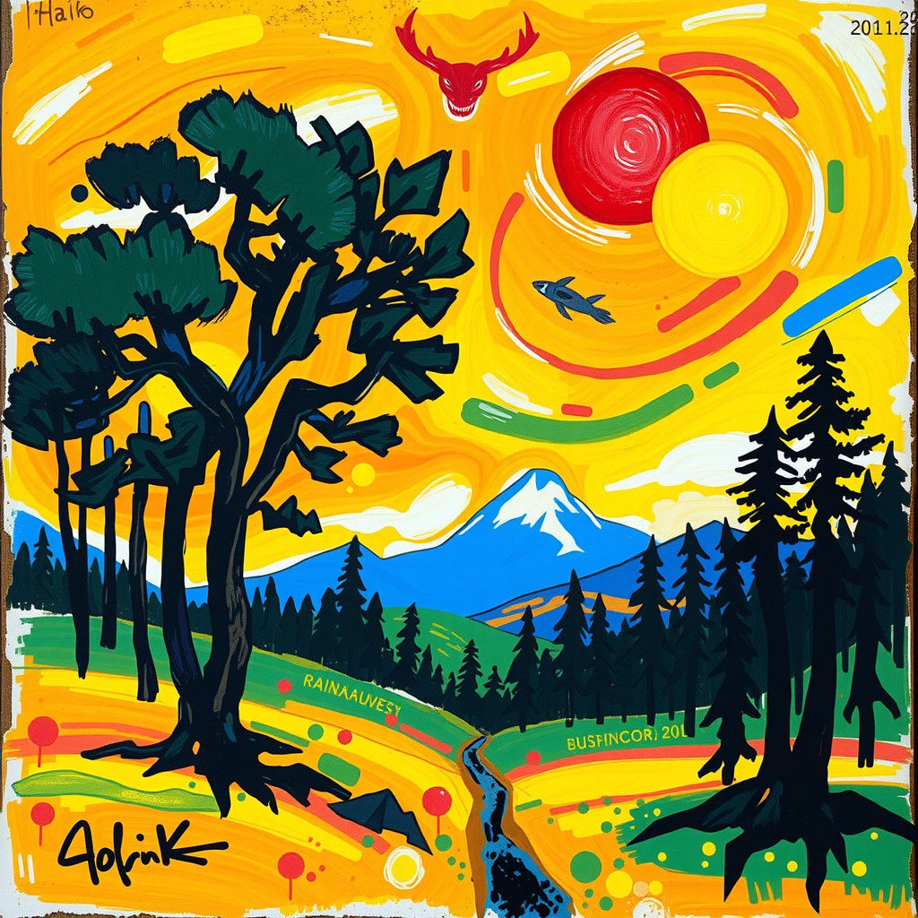 Child's Landscape Art in Bold Impasto Style