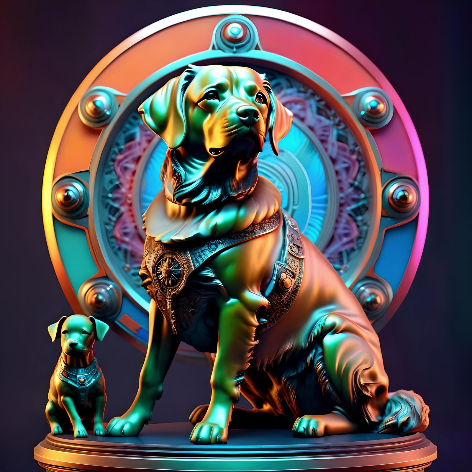 Psychedelic Sci-Fi Statue in Alphonse Mucha Style