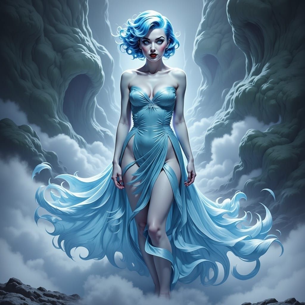 Ethereal Argon-Themed Woman in a Dreamlike World