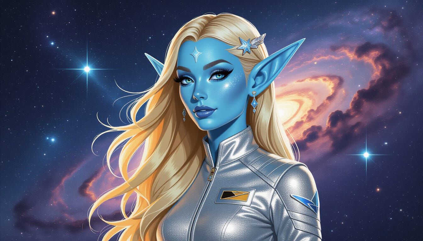 Alien Space Elves Starship Crew on a Whimsical Mission