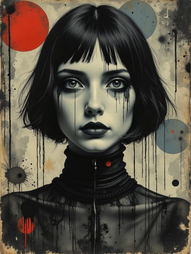 Gothic Woman in Surreal Abstract Mixed Media