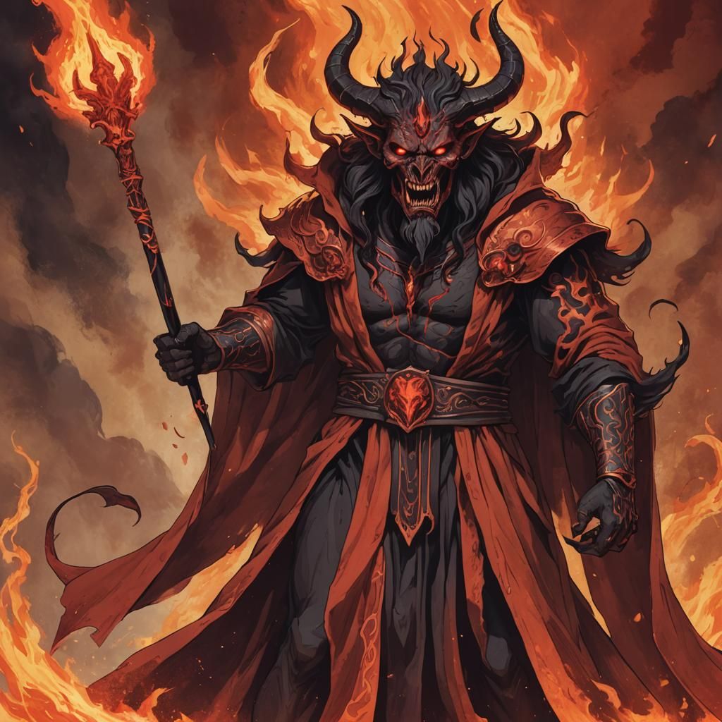 Fearsome Hades Digital Illustration in Fiery Underworld