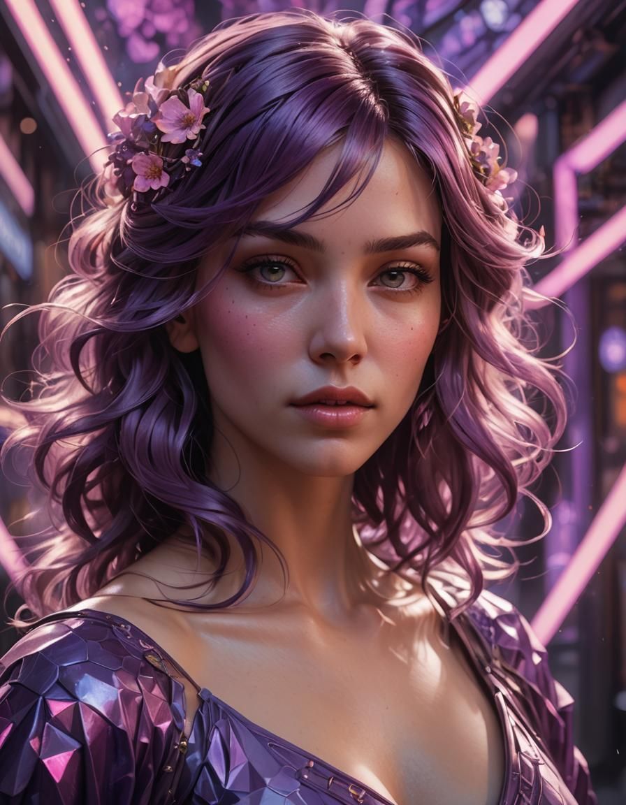 Girl with Purple Glow: Detailed Digital Portrait