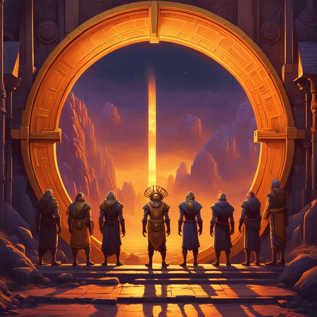Ancient Beings Guarding a Golden Portal