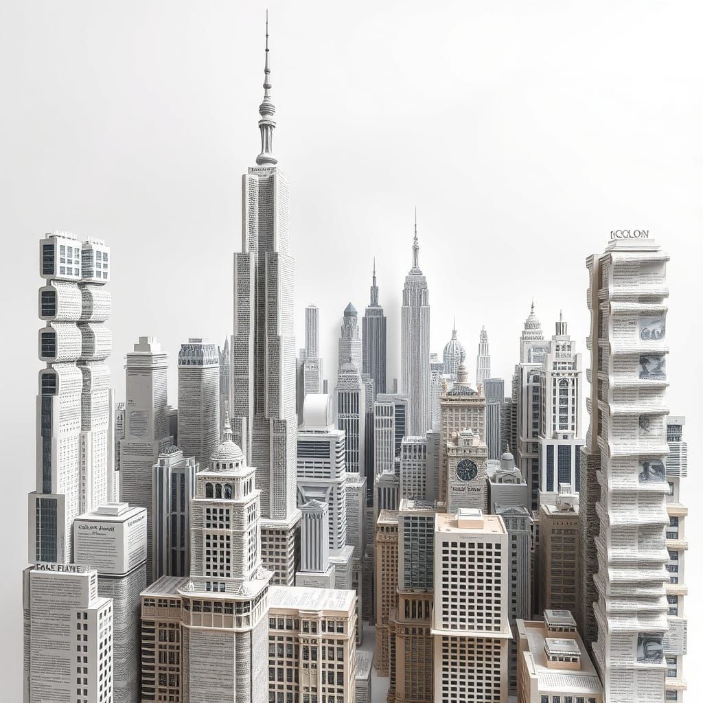 Surreal Newspaper Metropolis in Escher Dali Style