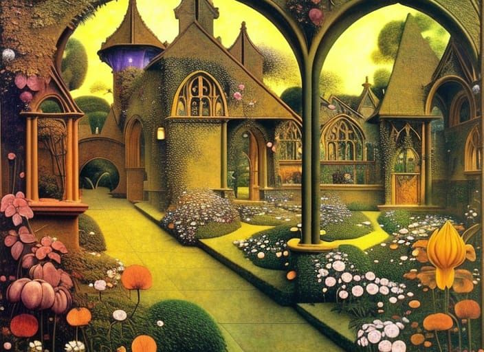 Exquisite Garden Flowers with Gothic Architecture