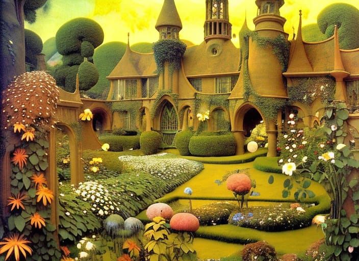 Exquisite Garden Flowers with Gothic Archways