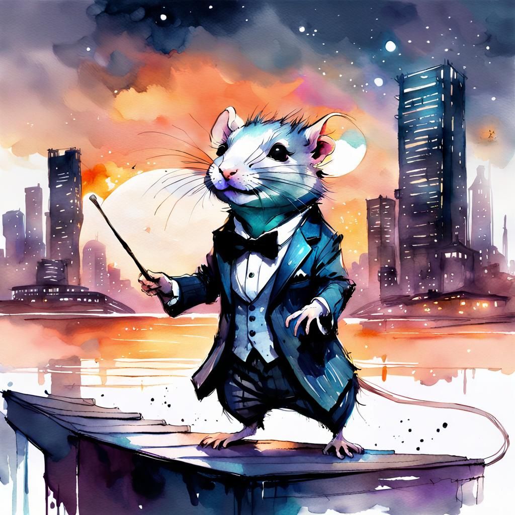 Chibi Rat Opera Singer in Digital Watercolor