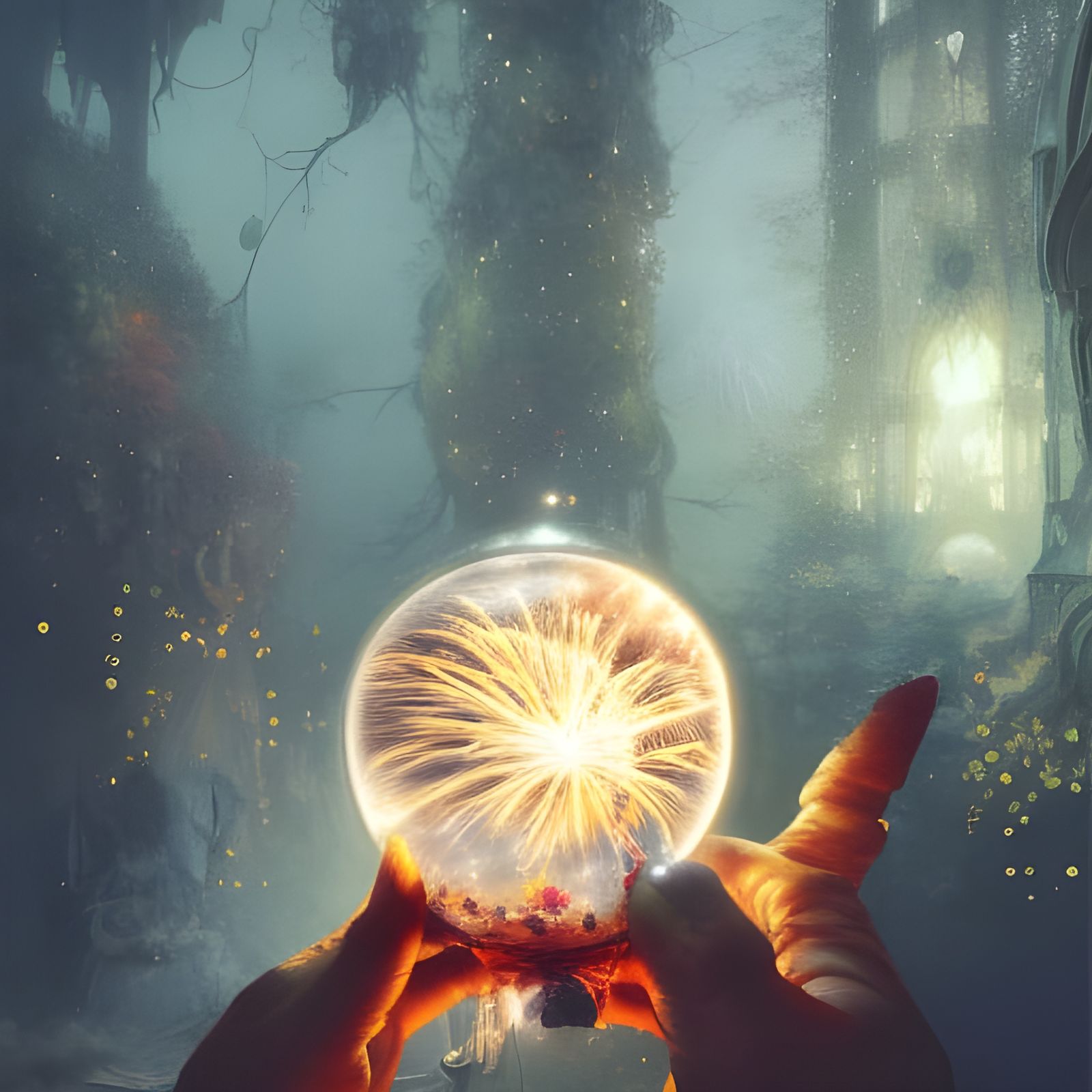 Fireworks in Crystal Ball: Hyperdetailed Fairytale Art