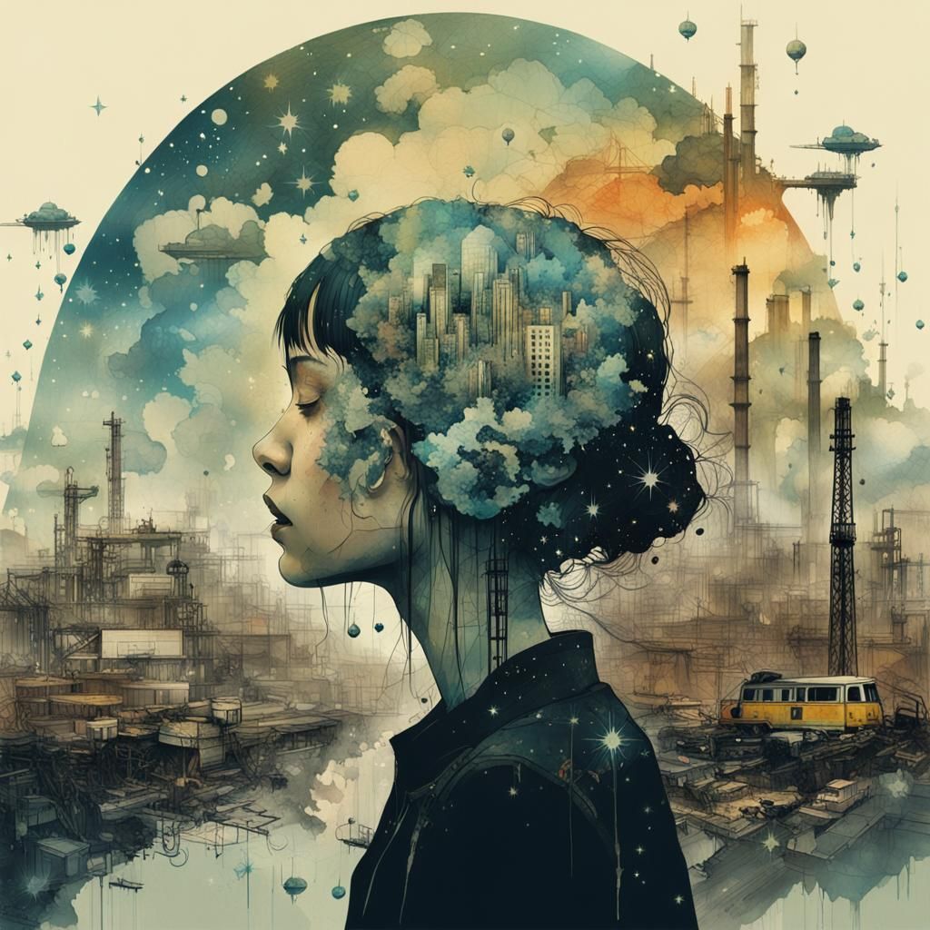 Dying Earth: Double Exposure of Pollution and Galaxy