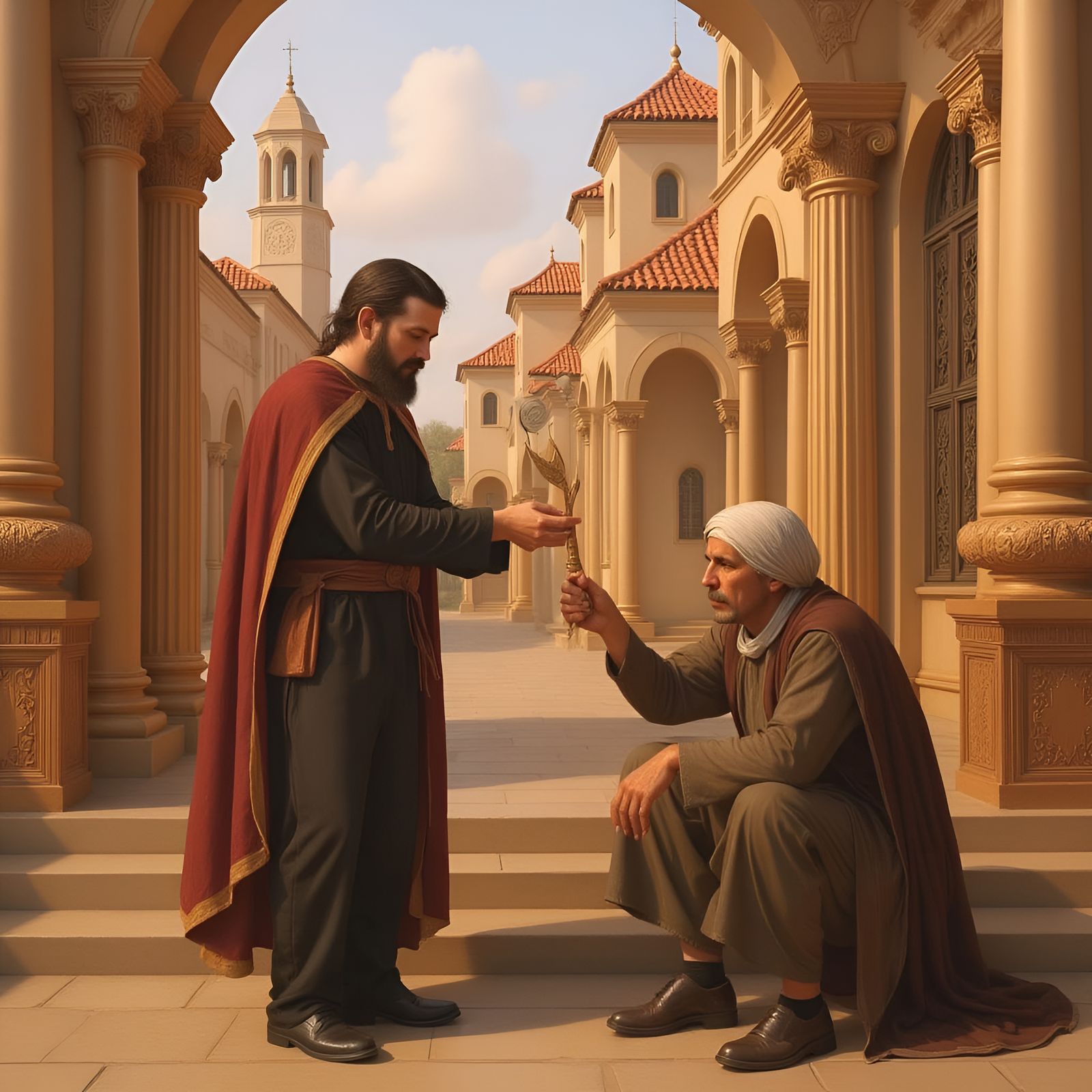 Sage Offering Gold Light in Renaissance Style