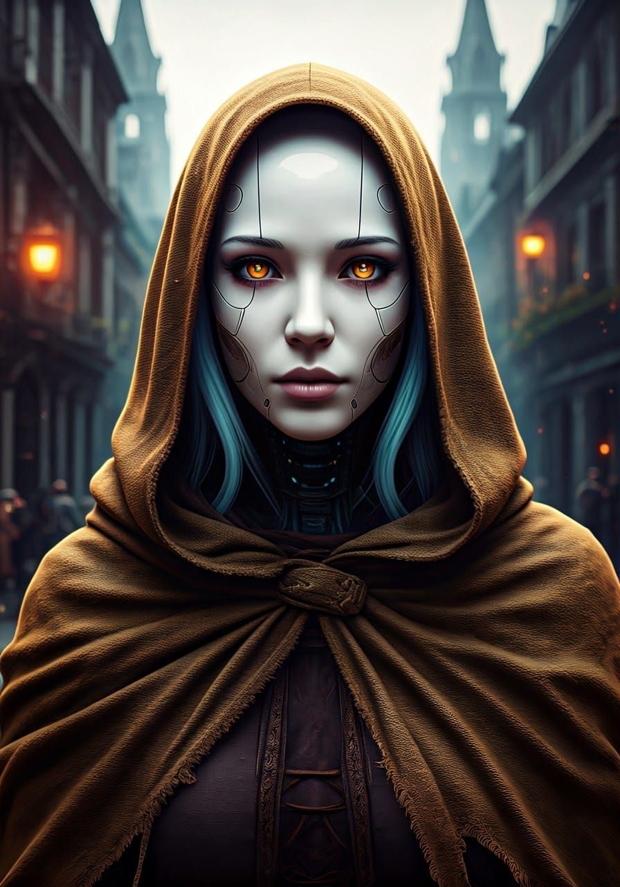 Gothic Fantasy Android in Medieval City
