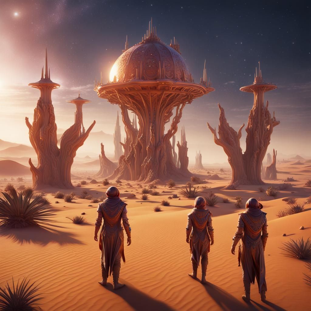 Star People in Mirrored Desert: Fantasy Concept Art