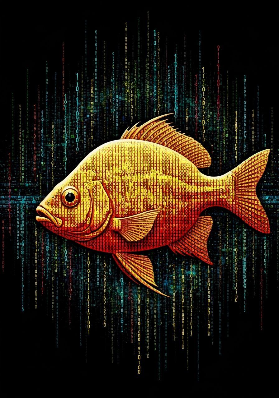 Surreal Goldfish Portrait in Matrix Code