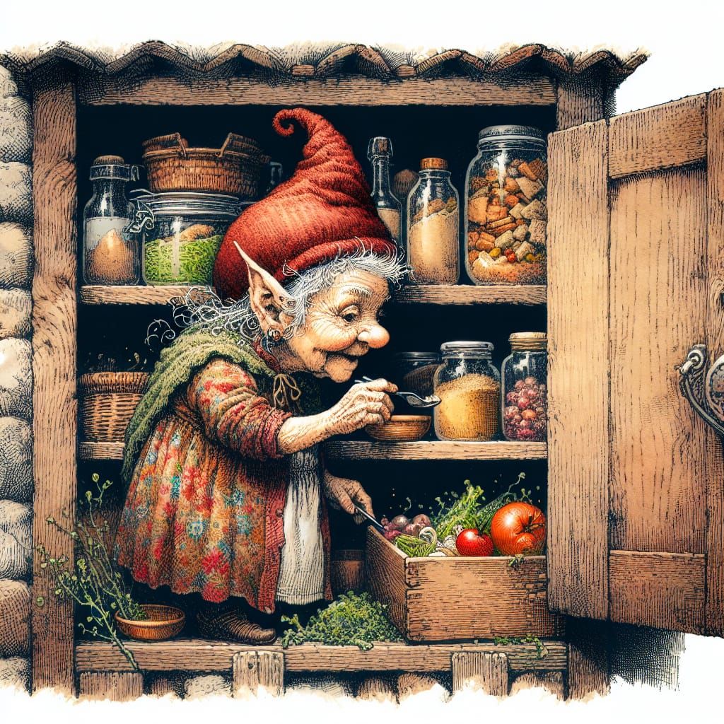 High Fantasy Fae Steals Food: Ink and Watercolor Art