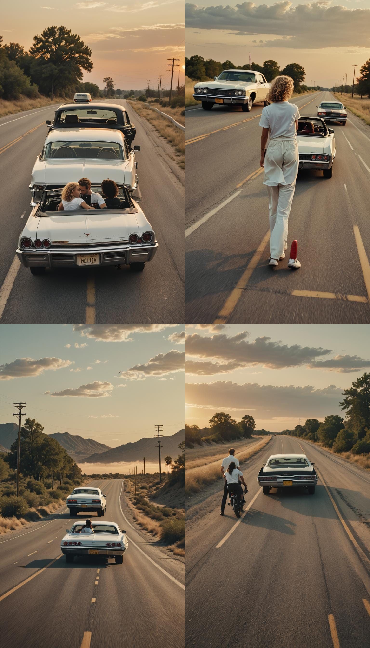 Romantic Sunset Drive in Classic Chevy Impala