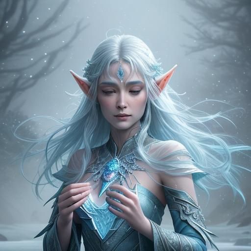 Winter Elf Casting Magic in Moonlit Landscape