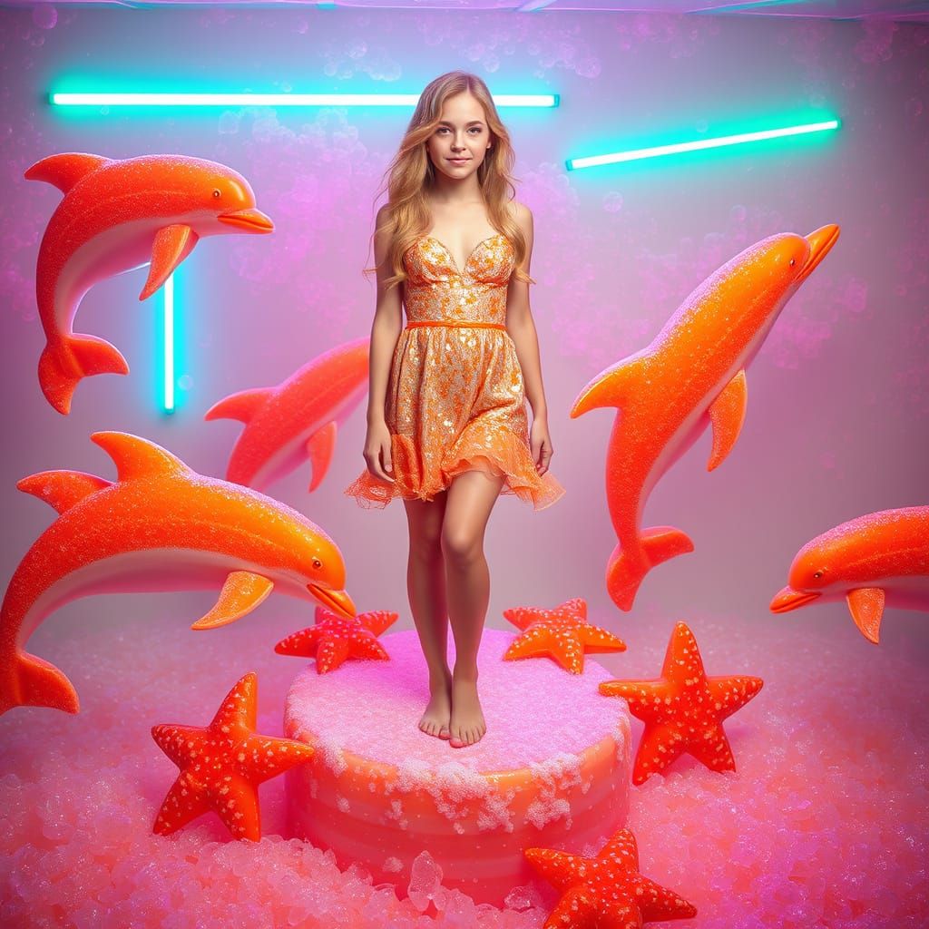 Dreamlike Soda Sea with Candy Dolphins