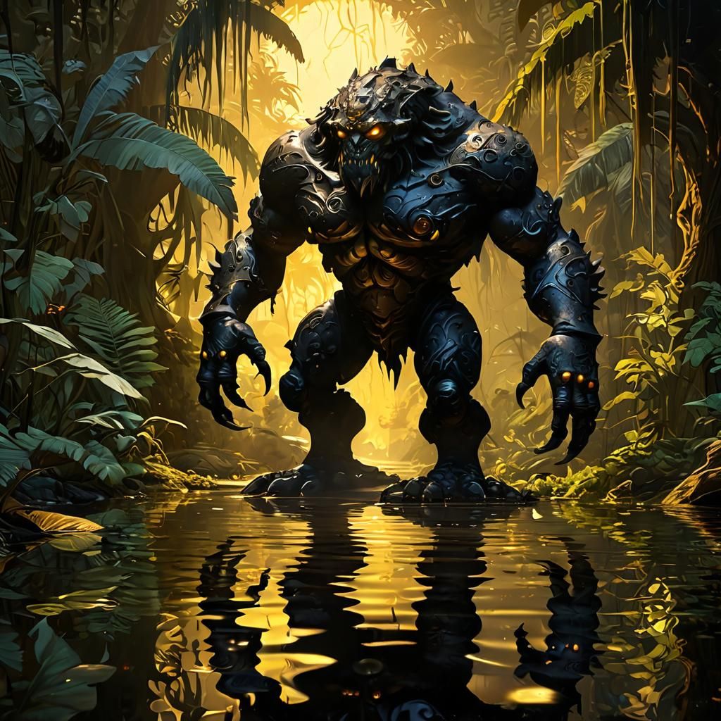 Liquid Shadow Golem Perched on Jungle Painting