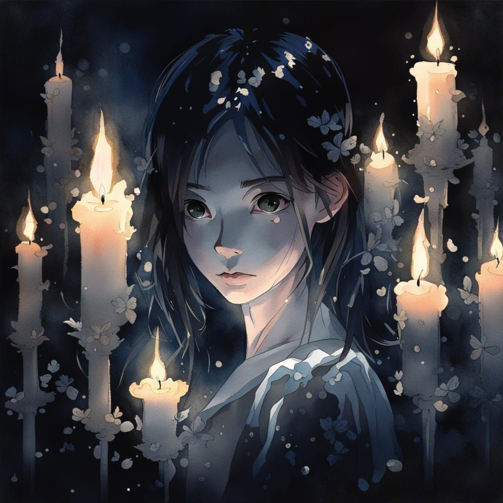 Anime Candle in Watercolor Chiaroscuro