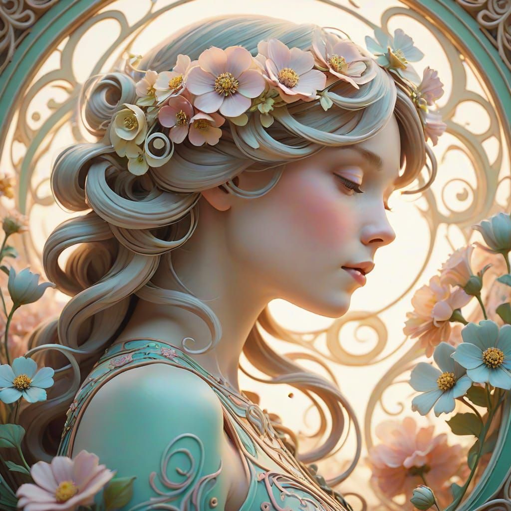 Art Nouveau Flowers and Swirls in Pastel Colors