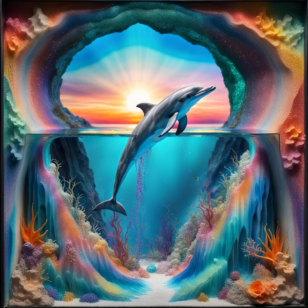 Dolphin in Iridescent Crystal Cave Diorama