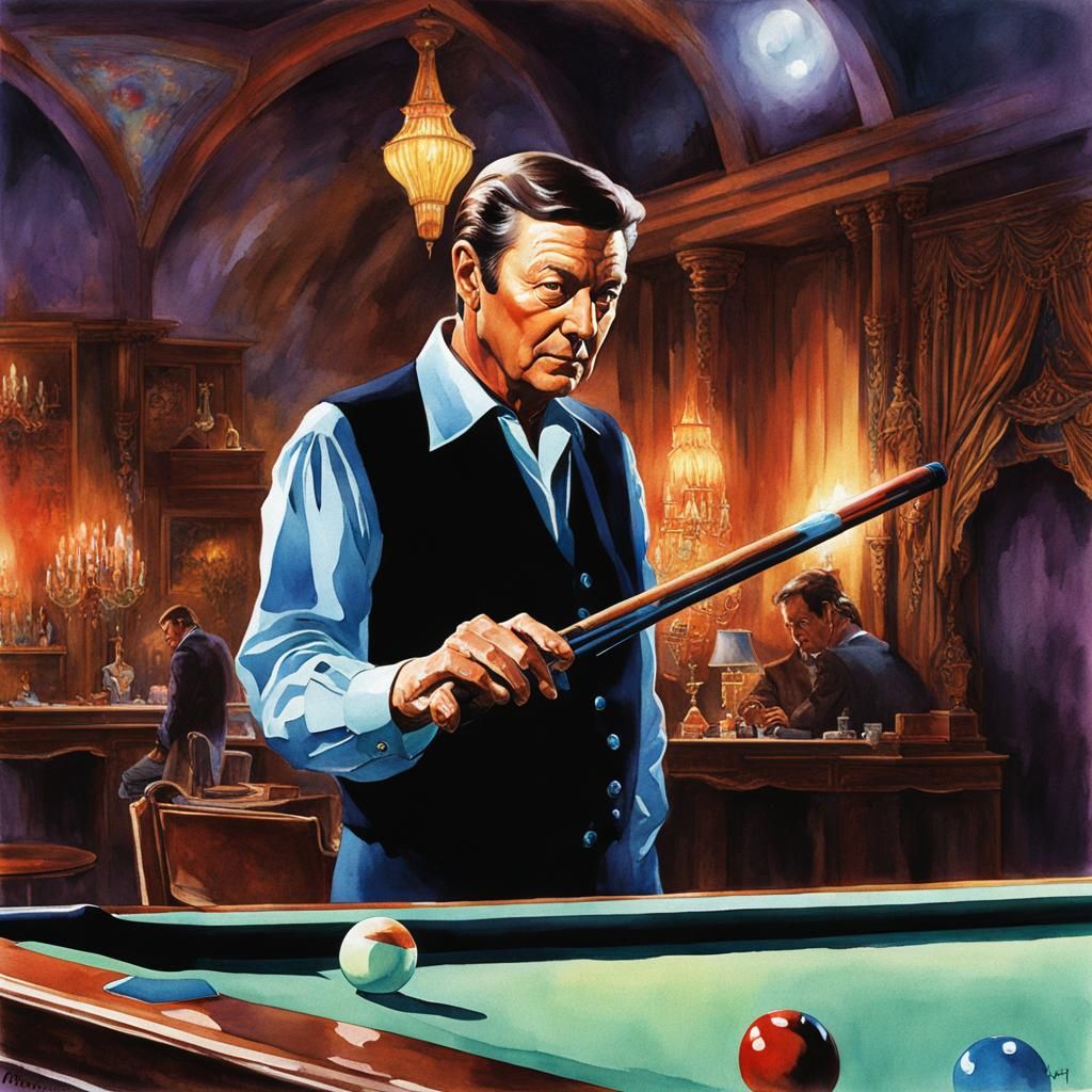 Detailed Watercolor Portrait of Pool Player