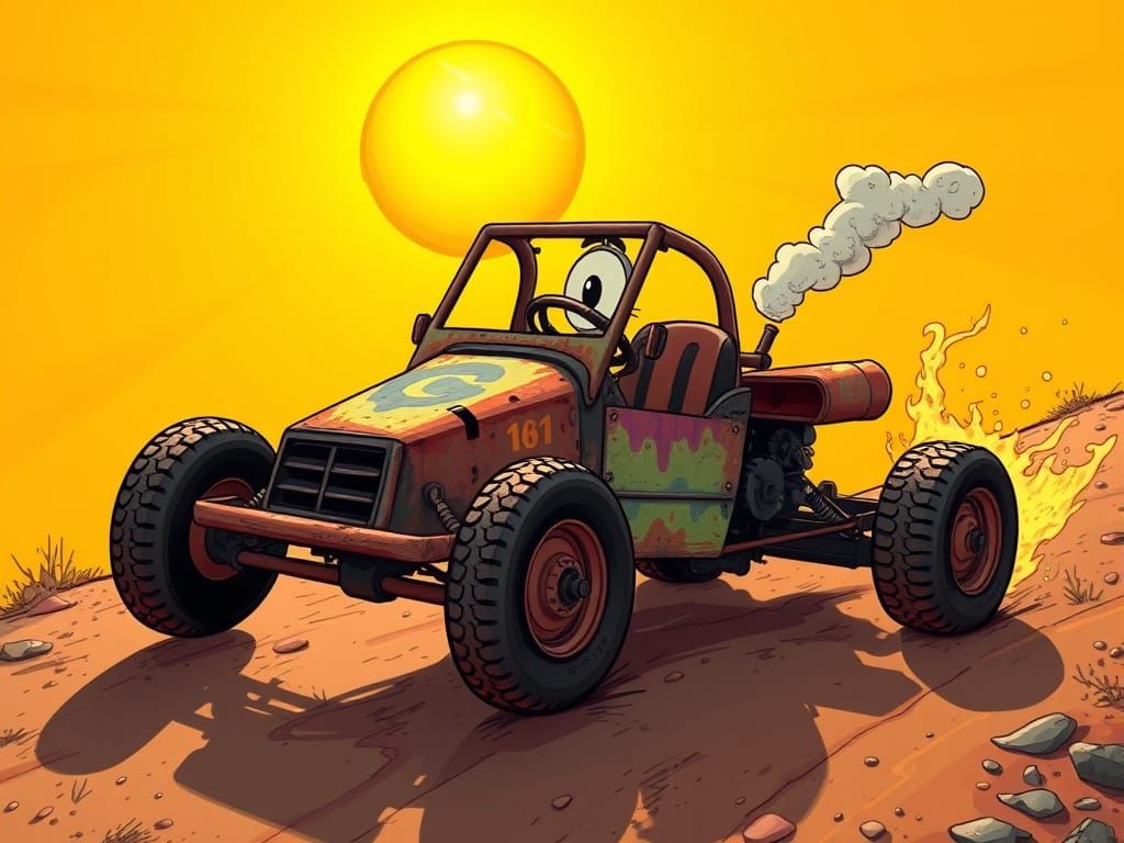 Whimsical Go-Kart Charges Towards Blazing Sun, in a Style In...