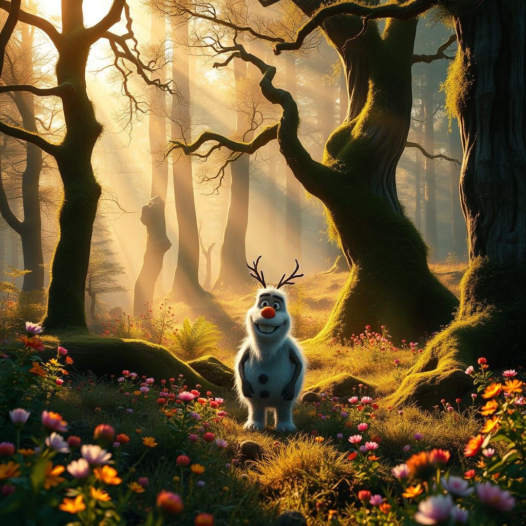 Fantasy Forest in Vibrant Summer Light with Frost-Kissed Ola...