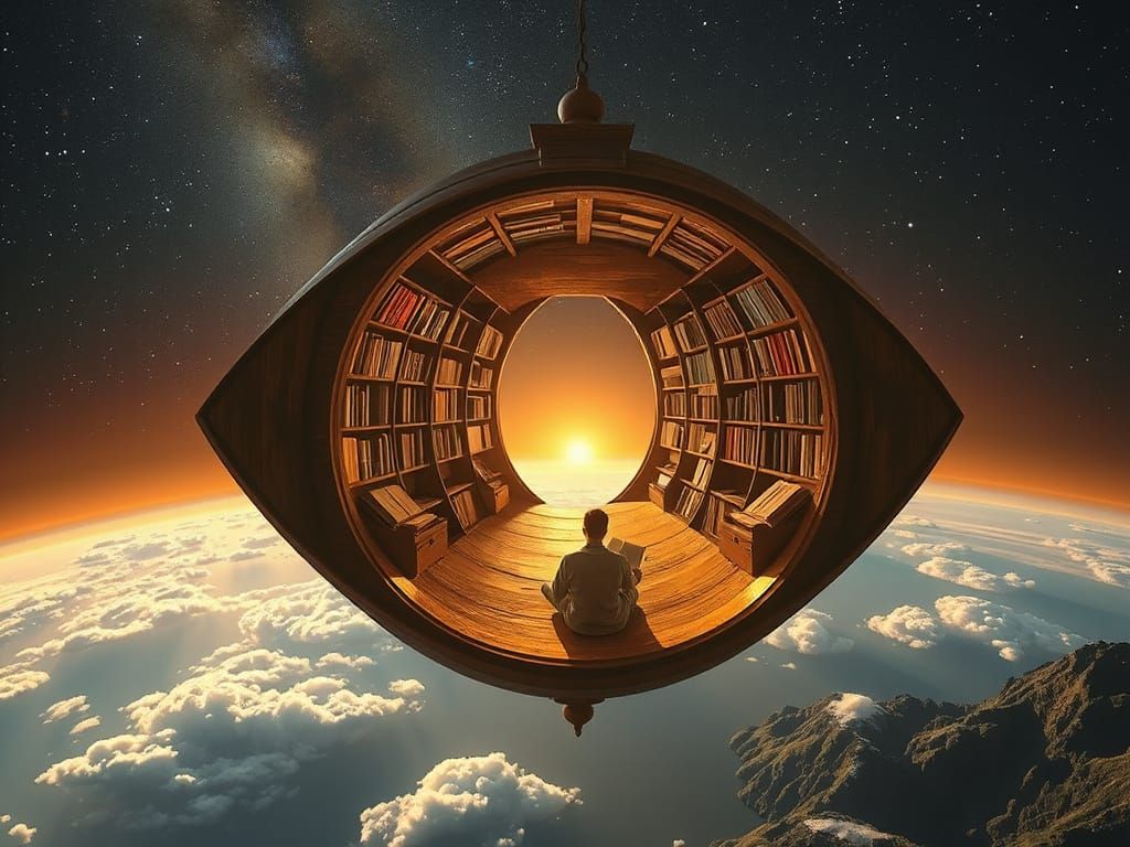 Cosy Floating Cubby in an Eternal Library Under Profoundly L...