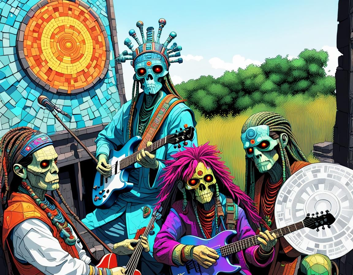 Shaman Musicians at Summer Festival in Biopunk Style