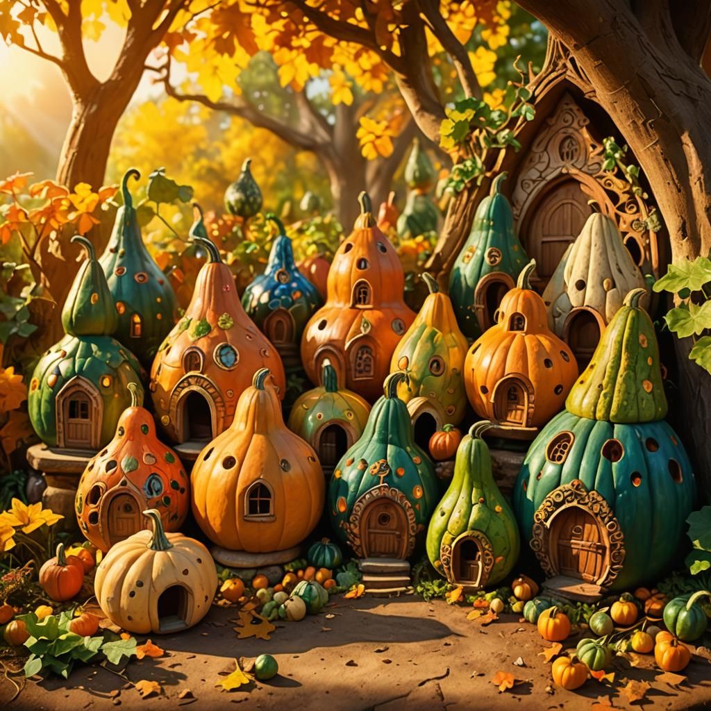 Whimsical Gourd Village in Golden Light