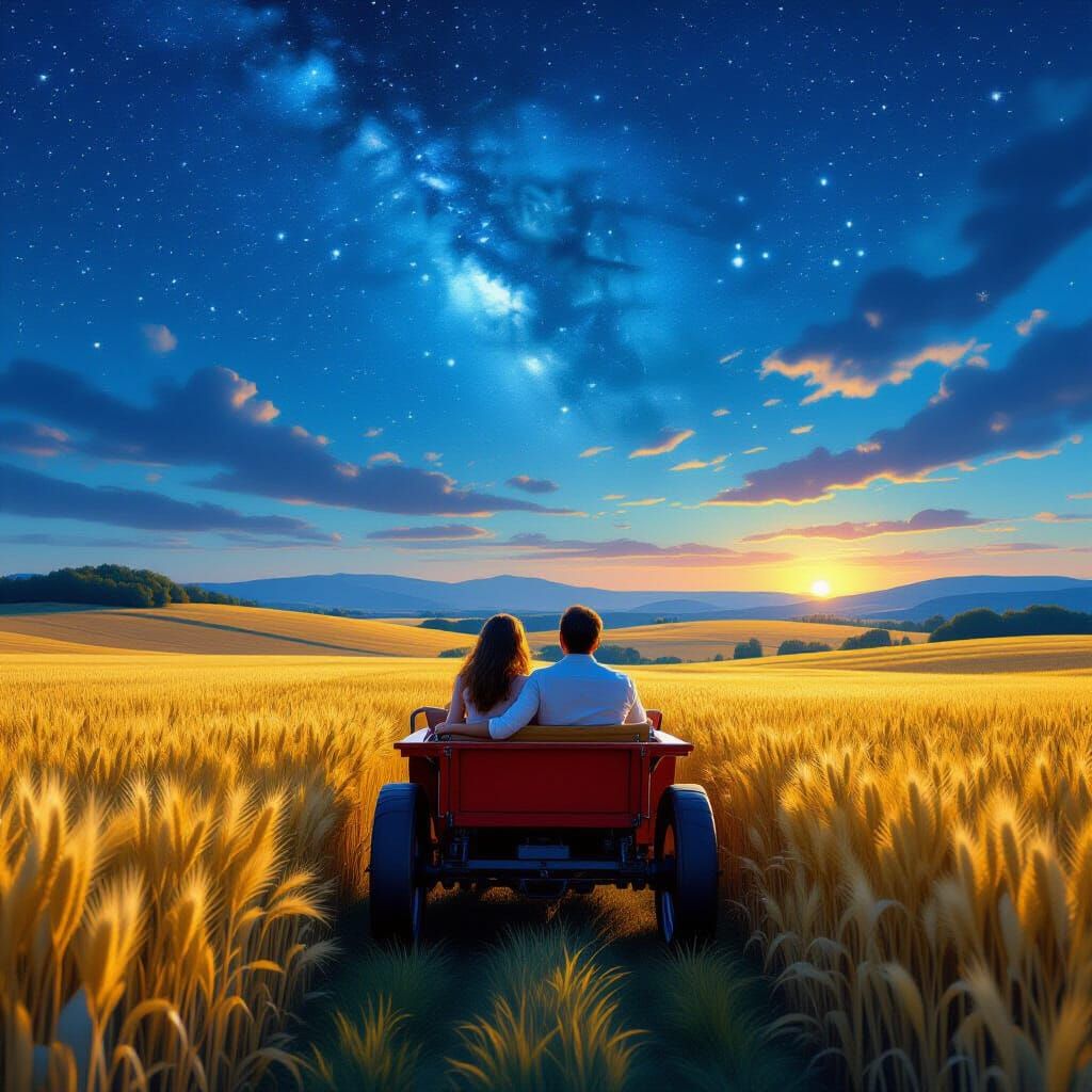 Romantic Hayride Under Starry Wheat Fields