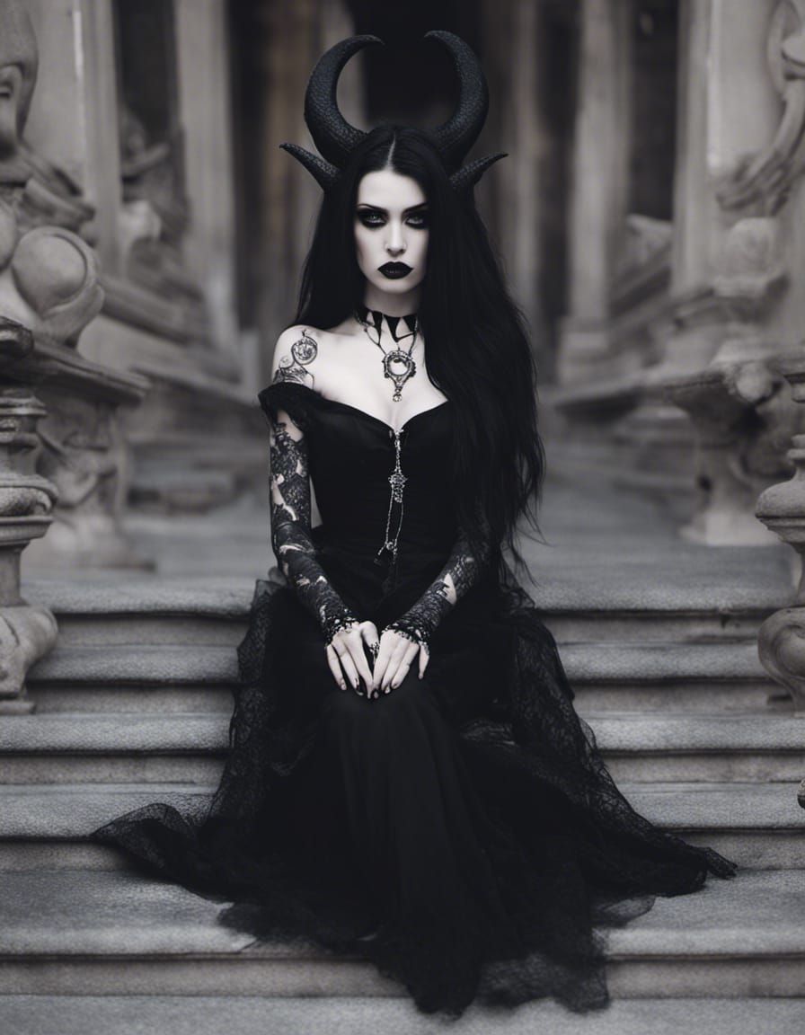Gothic Model with Black Hair in Photographic Style