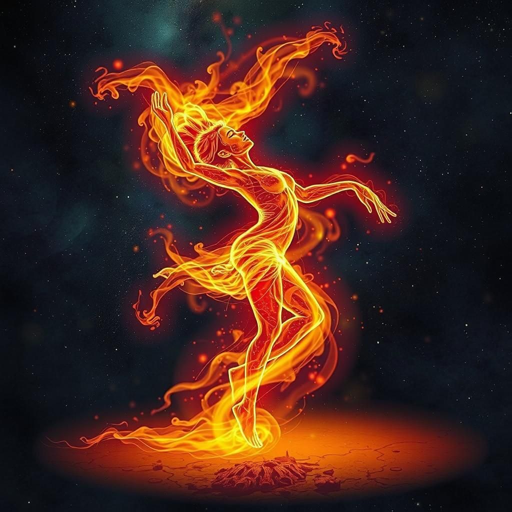 Fire Dancer: Holographic Astral Cosmic Illustration