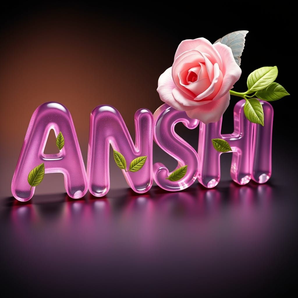 Glossy Glass Letters Spelling ANSHI with Pink Purple Gradien...