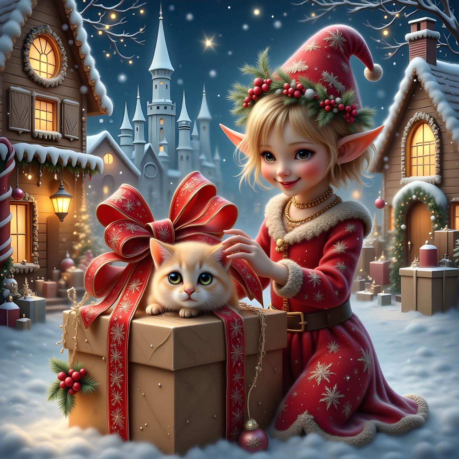 Adorable Kitten Gifted in Snowy Chalet Setting