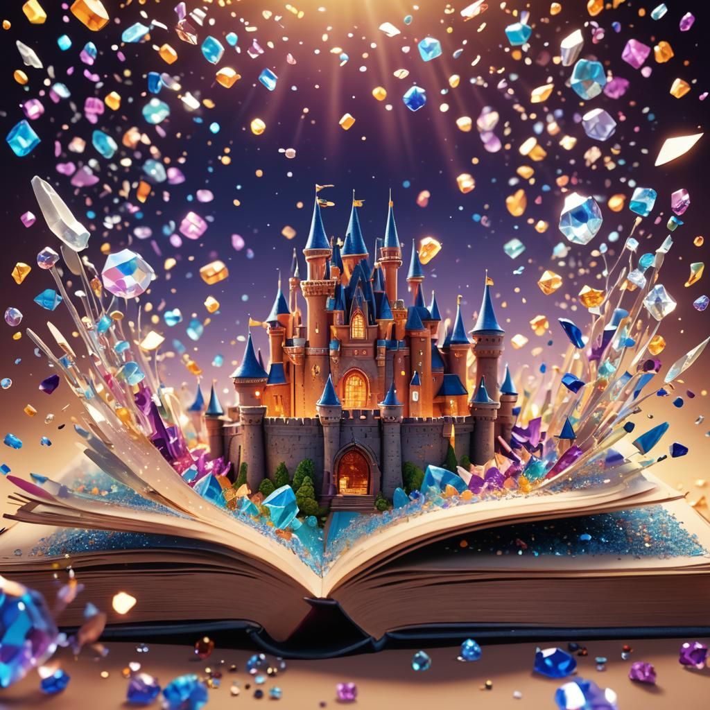 Epic Pop-Up Book With Castle and Crystals: Pixar Style