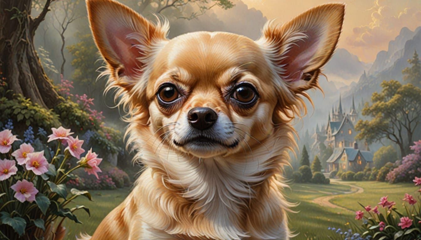 Blonde Chihuahua Portrait in Flemish Oil Painting Style
