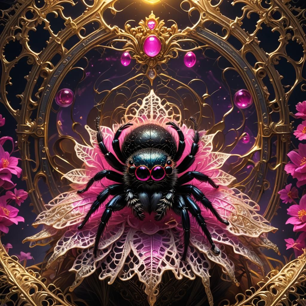 Jumping Spider in Victorian Dress: Neon Art